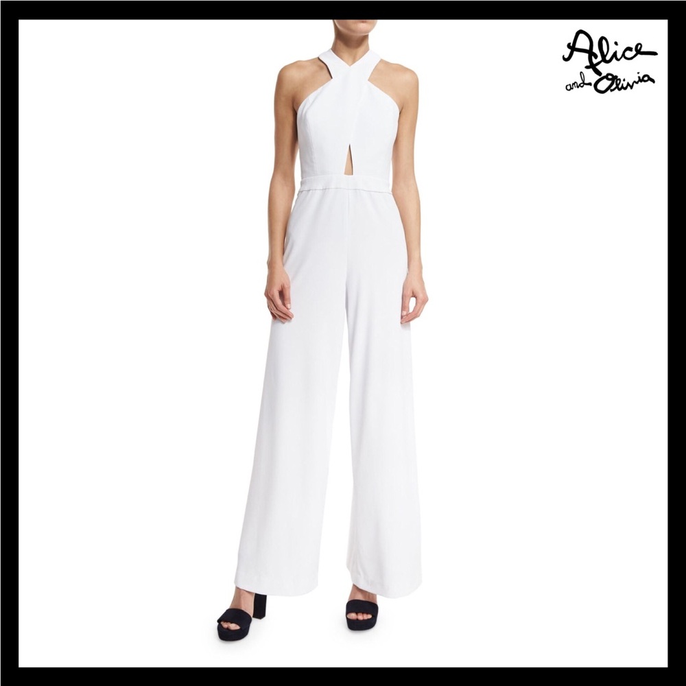 ALICE + OLIVIA CRISS-CROSS FRONT WIDE LEG JUMPSUIT - Picture 1 of 4